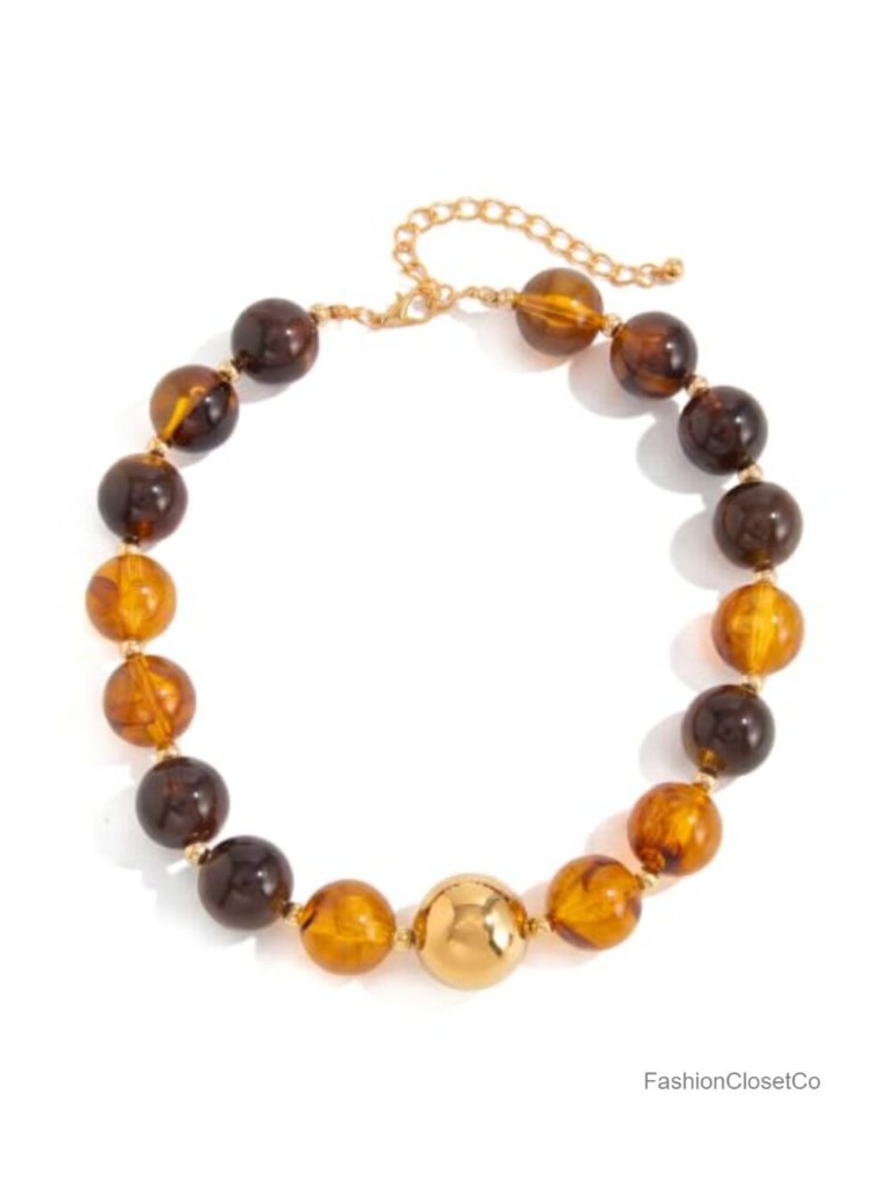 Chunky Beaded Statement Choker Necklace Adjustable Gold Accent Boho Collar